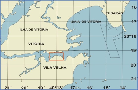 Nautical chart of Baía de Vitória showing Vila Velha, Ilha de Vitória and Tubarão