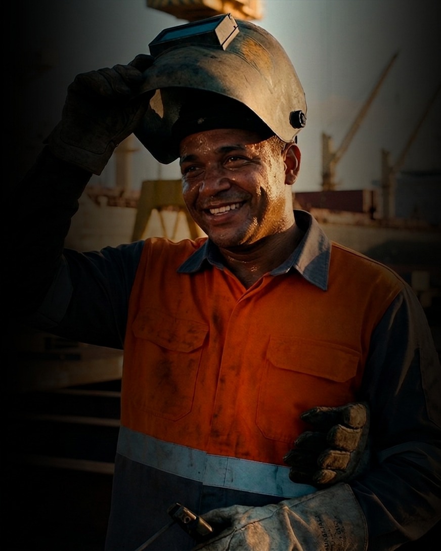 Smiling welder at the decommissioning yard